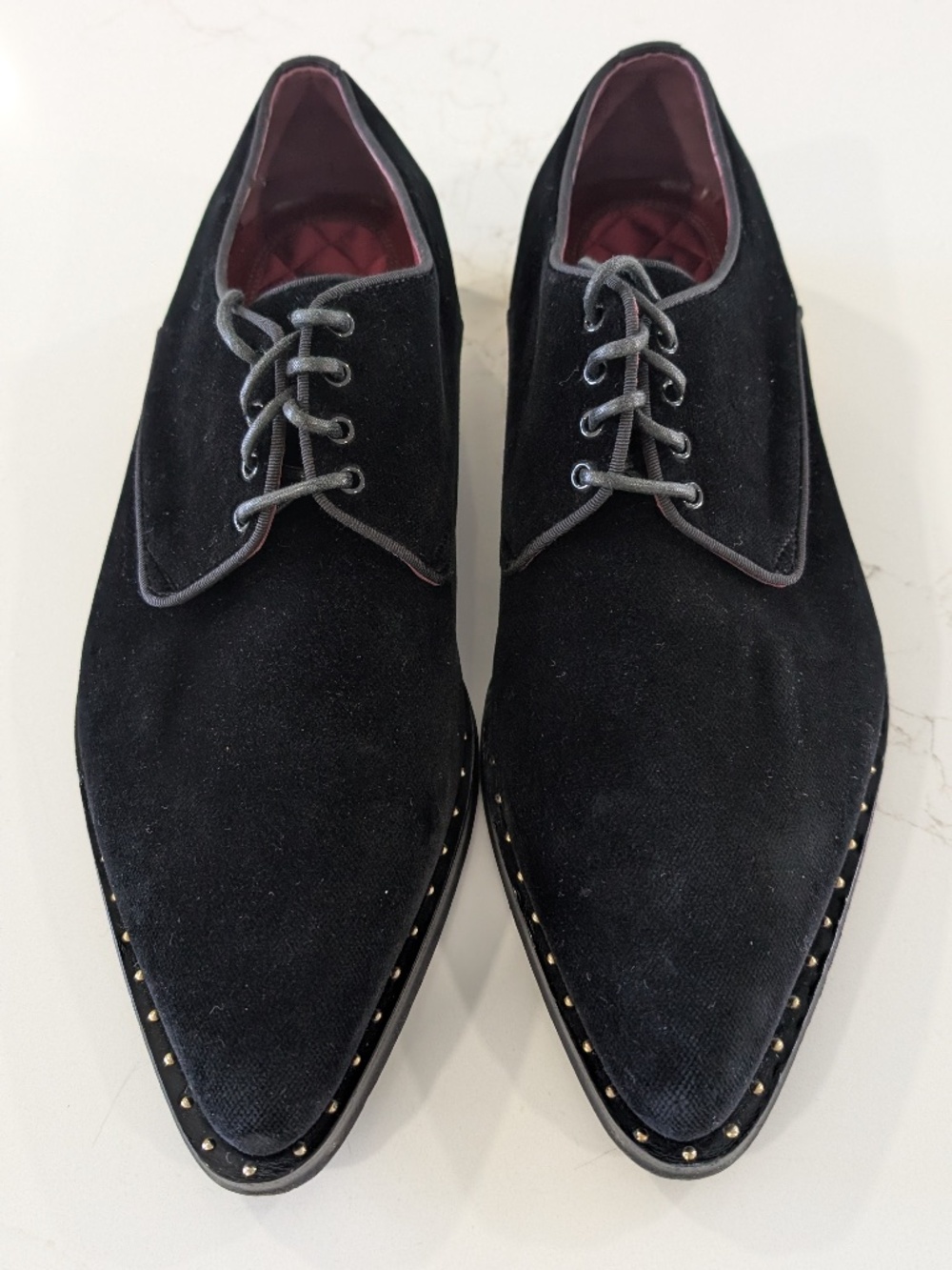 Dolce & Gabbana Black Velvet Derby Shoes Gold Logo Plate Mens 9.5 IT / 10.5 US